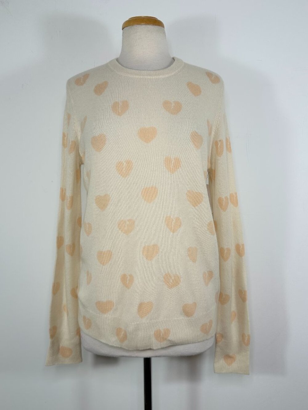 NWT EQUIPMENT FEMME Women’s Sz L Cream / Peach Cashmere Heart Print Sweater